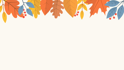 Naklejka premium Autumn background with decorative border of colorful fall leaves. Ideal for seasonal invitations, greeting cards, posters, banners, flyers, social media, and other autumn-themed design