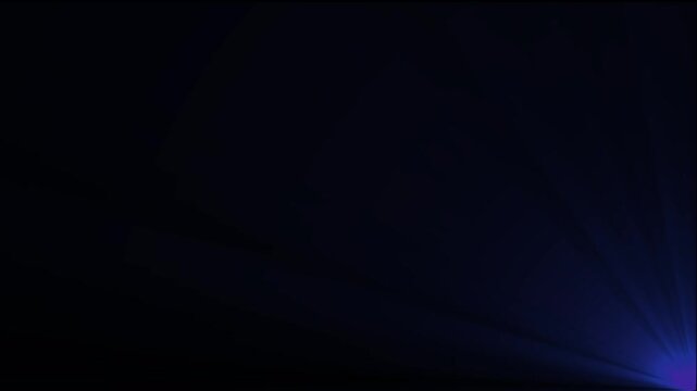 blue Dramatic Light Rays Streaming Upward from Bottom Right Corner on Black Background, Cinematic Light Beam Overlay