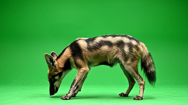 Aardwolf Standing and Looking Around on Green Screen Studio
