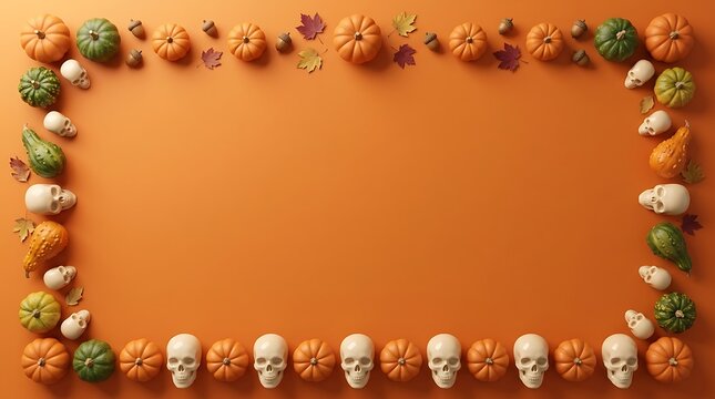 Autumn harvest border of pumpkins gourds and colorful fall produce