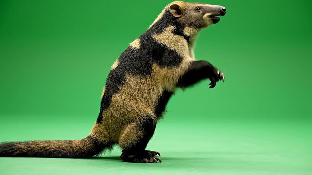 Tamandua Walking and Rearing Up on Green Screen