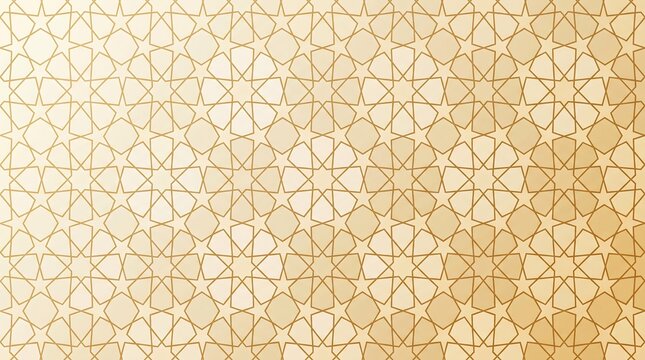 Intricate golden geometric pattern with repeating stars and floral motifs seamless vector background