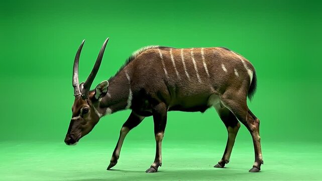 Saola Standing and Moving Head Against Green Screen Studio