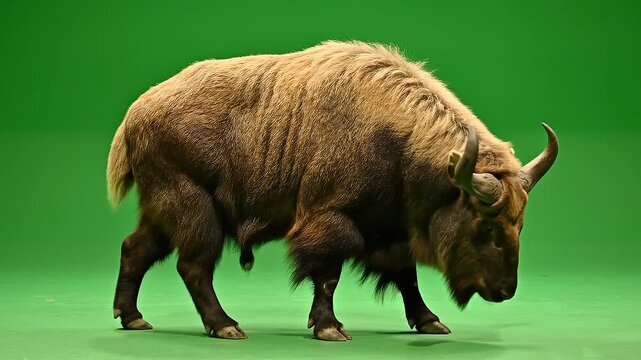 Takin Standing and Stepping on Green Screen Studio Background