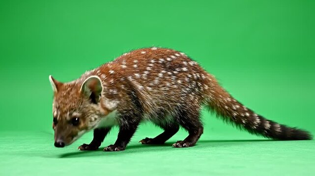 Quoll Sniffing and Standing on Green Screen Studio Background