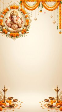 Lord ganesha ganesh chaturthi festival greeting card background with oil lamps