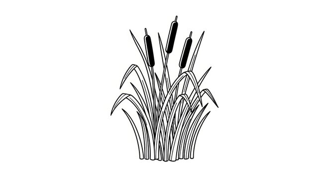 Black and white cattail plant drawing.