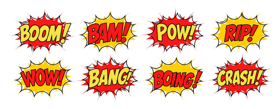 Comic book sound effects speech bubbles set with sound expressions isolated on white background vector illustration