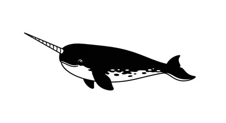 Black and white narwhal sea animal. © Slowme