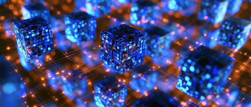surreal global business network represented by luminous pathways connecting floating glass islands, technology logistics finance and human collaboration integrated into one conceptual scene,