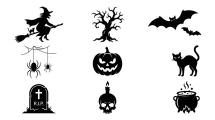 Fototapeta premium Halloween icon set with witch, pumpkin, skull and spooky elements