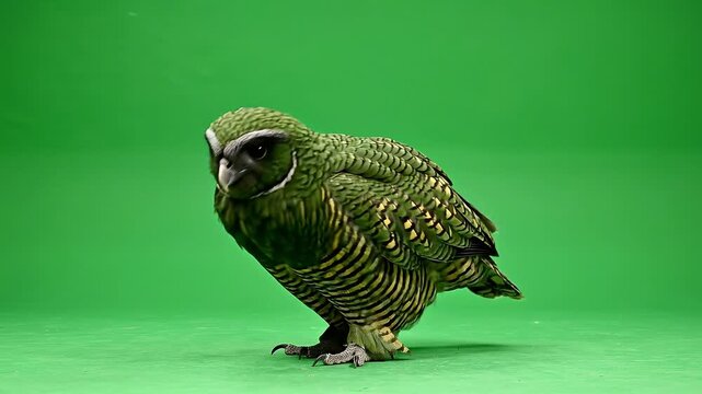 Kakapo Walking and Looking Around on Green Screen