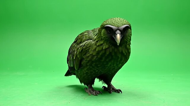 Kakapo Bird Moving and Standing on Green Screen Studio Background