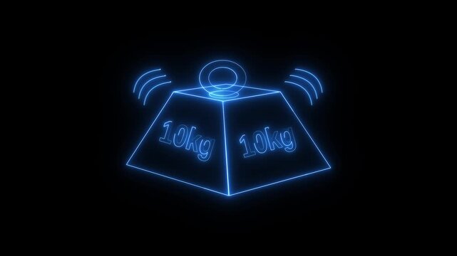 Blue neon glowing ten kilogram weight icon