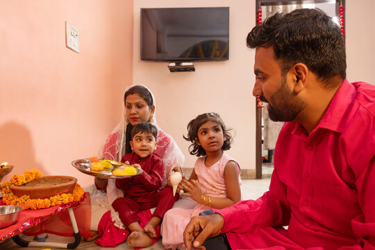 Family gathered for a traditional celebration at home