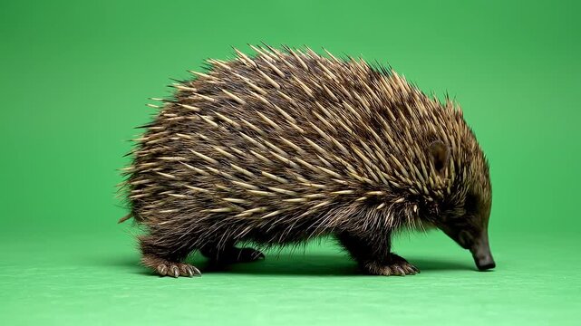 Echidna Walking on Green Screen Background in Studio