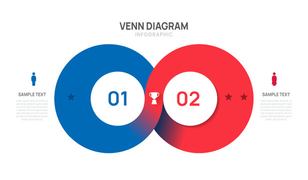 Venn diagram business infographic loop infinity circle chart template 2 options, presentation with Circular diagram elements vector illustration.