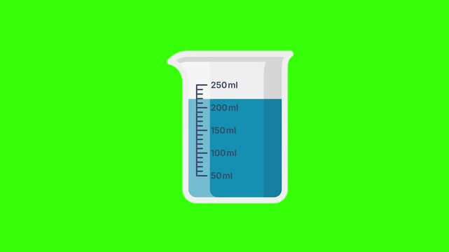 Beaker Glass Flask Filling with Blue Liquid Animation on Green Screen Representing Laboratory Research Experimentation