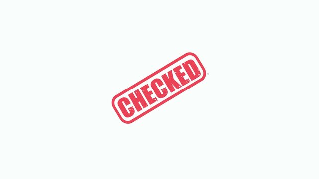 Red Checked Rubber Stamp Impression Animated on White Background for Quality Control and Approval Concepts