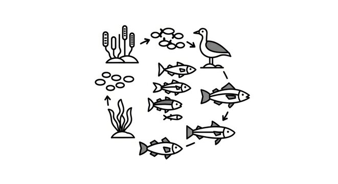 Fish food chain ecosystem illustration.