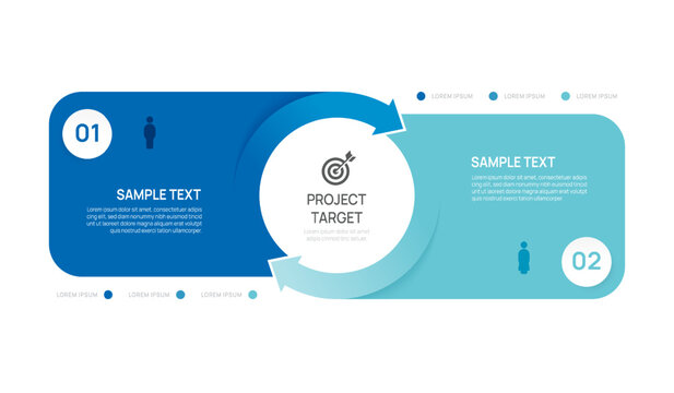 Venn diagram business infographic circle chart template two options, presentation with 2 arrow Circular diagram elements vector illustration.