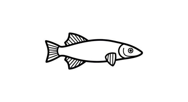 Fish illustration in simple black lines.
