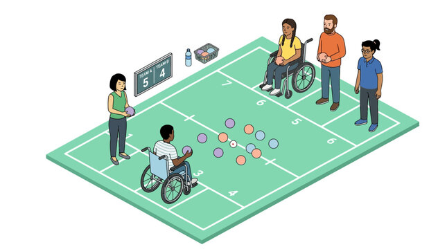 Isometric Vector Illustration of Diverse People Playing Boccia Game
