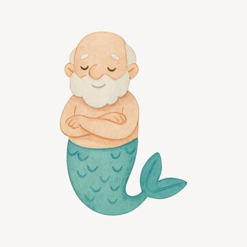 Elderly merman with crossed arms.