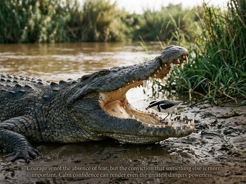 Crocodile and bird