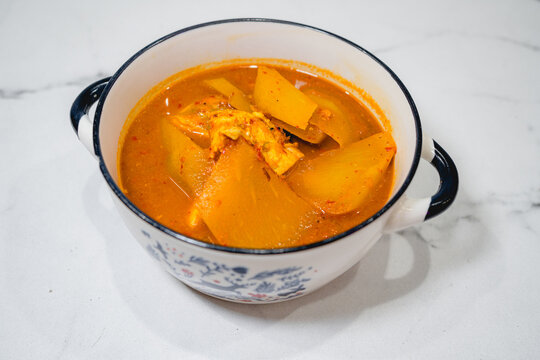 Southern Thai Sour Curry with Fish in a Bowl