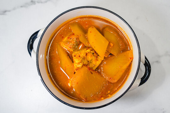 Top of view,Southern Thai Sour Curry with Fish in a Bowl