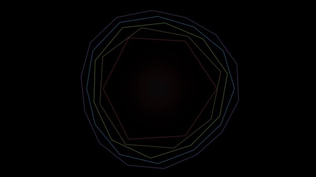 Abstract looping tech background with glowing red center and concentric polygon lines.