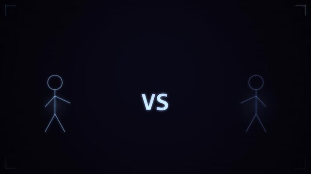 Two stick figures facing each other with versus text on dark looping background