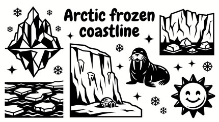 Arctic frozen coastline landscapes featuring sea ice towering icebergs snow covered cliffs frozen beaches drifting ice floes polar waters glaciers and pristine winter scenery nature travel and climate © Evan