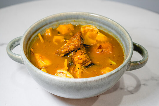 Southern Thai spicy fish viscera curry served in a bowl,Kaeng Tai Pla