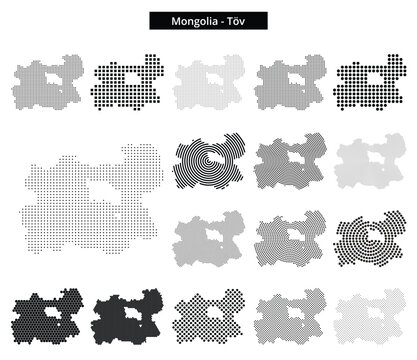 Map of Mongolia region T&ouml;v in various dots pattern designs