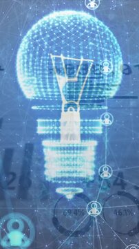 Animation of light bulb, connections with chatbot icons and data processing