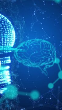 Animation of light bulb, human brains and scientific data processing