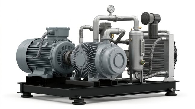 Rotary screw air compressor pump, isolated on pure white background