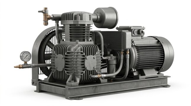 Rotary screw air compressor pump, isolated on pure white background