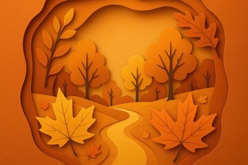 Naklejka premium Autumn landscape paper art