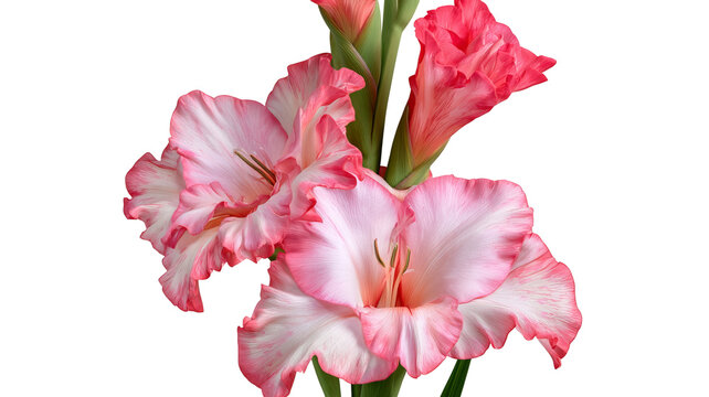 Fresh gladiolus flower with highly realistic detailed petals and vibrant natural color, centered isolated PNG on transparent background with clean edges and sharp focus