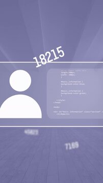 Animation of numbers and data processing over screen with people icon