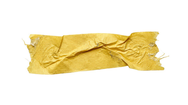 Single piece of wrinkled yellow masking tape isolated on transparent background