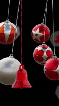 Animation of christmas baubles decorations over black background