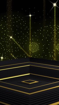Animation of gold pattern over fireworks on black background