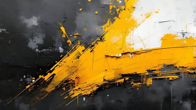 Abstract Yellow and Black Oil Paint Texture with Expressive Brushstrokes