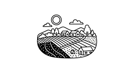 Fototapeta premium Rural landscape with farm fields houses.