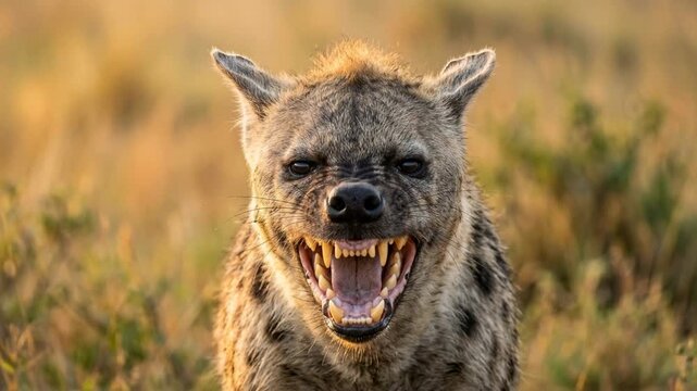 angry hyena close up at morning light in serengeti national park tanzania video