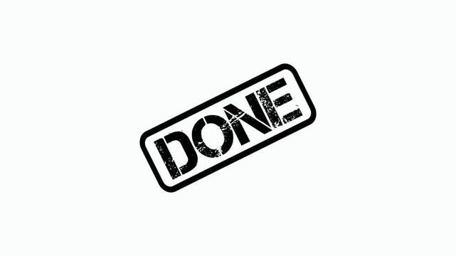 Black grunge Done rubber stamp animation isolated on white background for business project completion concept